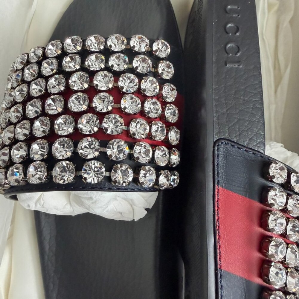 Gucci Leather Embellished Slides EU Sz 34